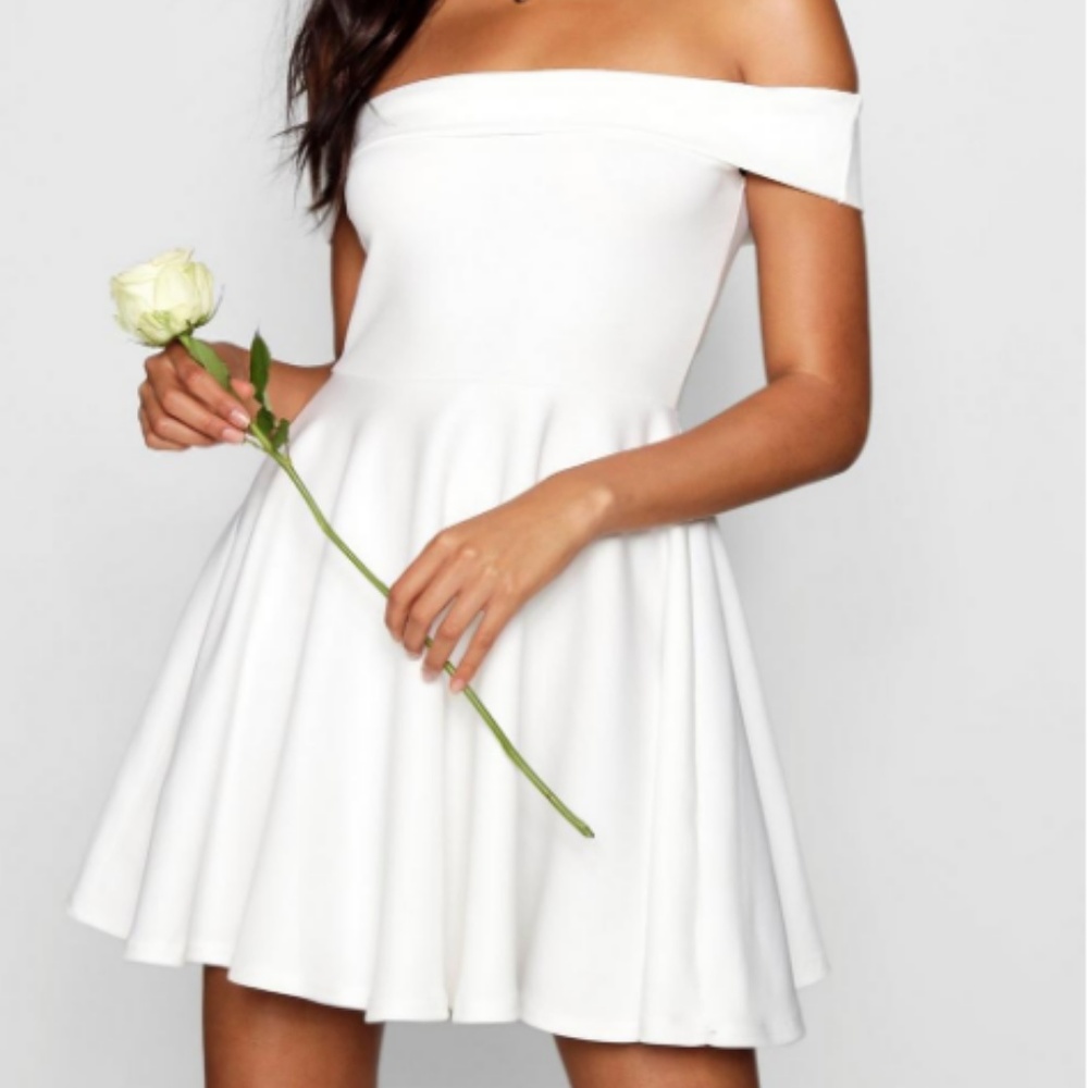 Boohoo White Off The Shoulder Dress